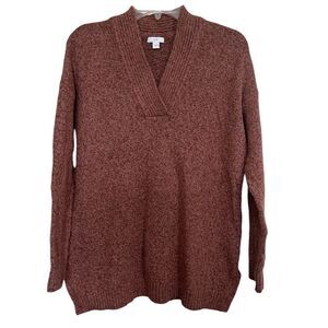 J. Jill Pink Mauve Relaxed Marled V-Neck Ribbed Trim Sweater Size Small